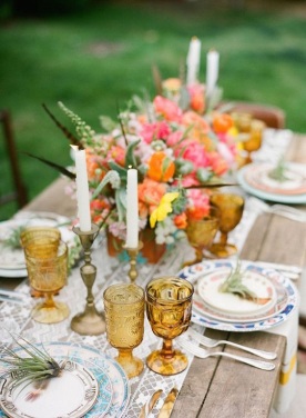 coloured glassware wedding